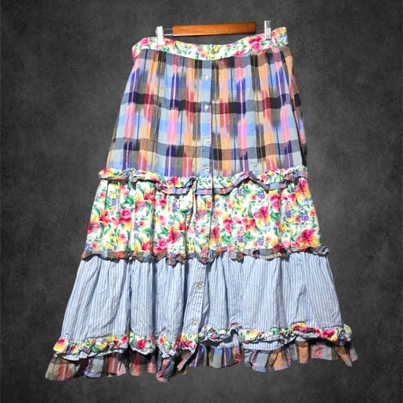 Vintage floral plaid midi ruffled skirt - Picture 1 of 6
